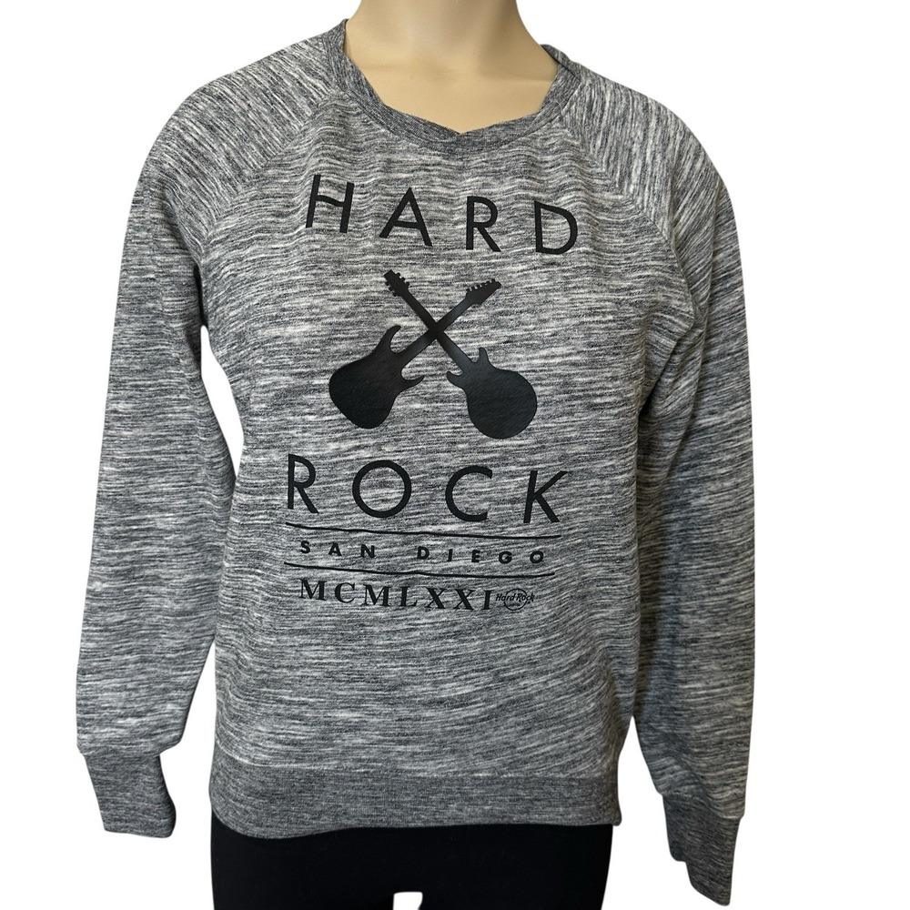 Hard Rock Cafe‎ San Diego CA Sweatshirt Women's Small Gray White Zip Back Guitar